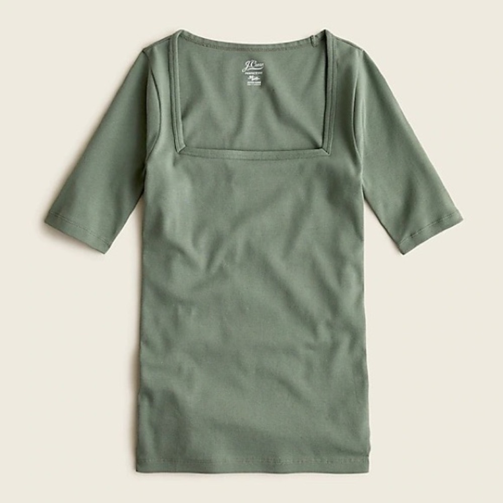 NWT Jcrew Perfect-fit elbow-sleeve squareneck T-shirt - Pale Cypress - Small